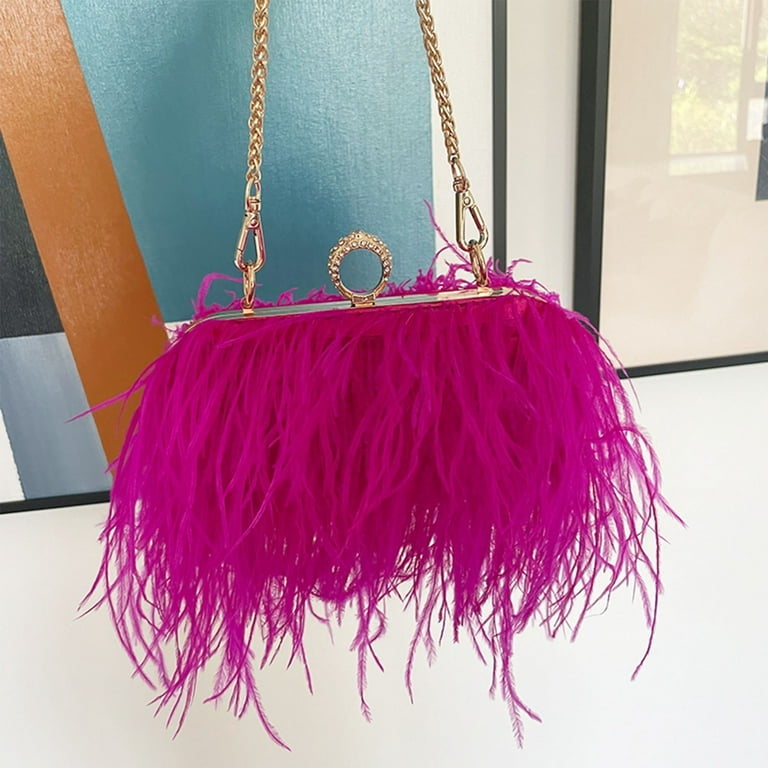 ZenTree Luxury Ostrich Feather Handbag for Women Girls Wedding Purses Evening Clutch Bag, Women's, Size: 1XL, Pink