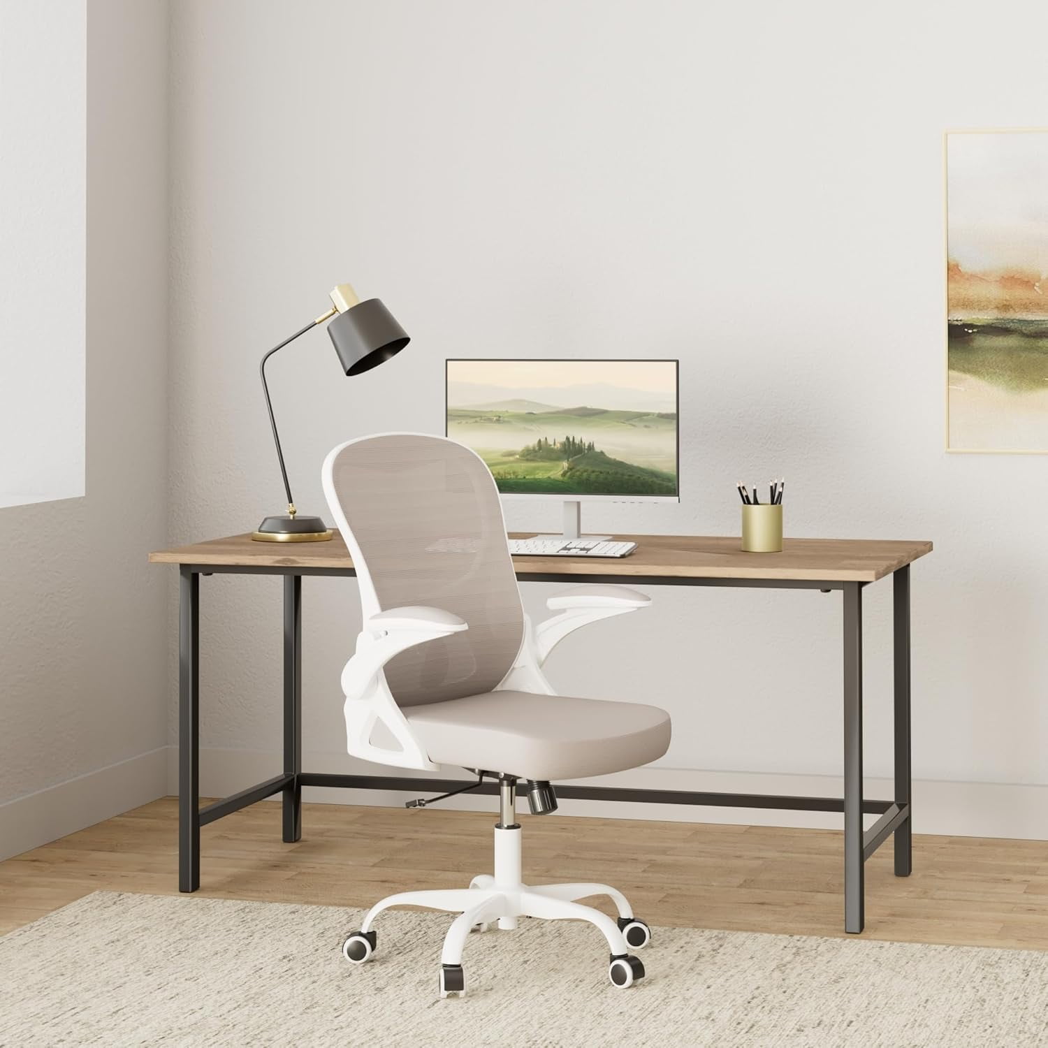 Office Chair, Ergonomic Desk Chair with Adjustable Height and Lumbar Support Swivel Desk Computer Chair with Flip up Armrests for Conference Room, Drak Gray