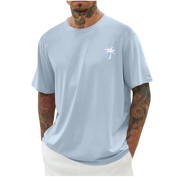 Camisas de Manga Larga para Hombres Imprimir Casual Cuello Redondo Blusa de Manga Corta, Camisas de Lino para Hombres