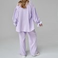 thumbnail image 4 of Conjunto de pijama de 2 piezas para mujer camisas plisadas informales conjunto de pantalón conjunto de ropa de dormir suelta, 4 of 7