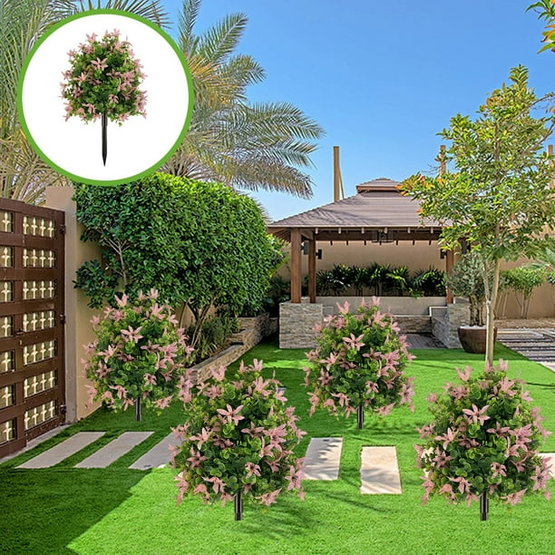 Flores artificiales, plantas artificiales, decoración de flores de simulación con estaca de tierra, decoración de jardín, eucalipto, decoración de simulación, vegetación, inserto de tierra de plástico