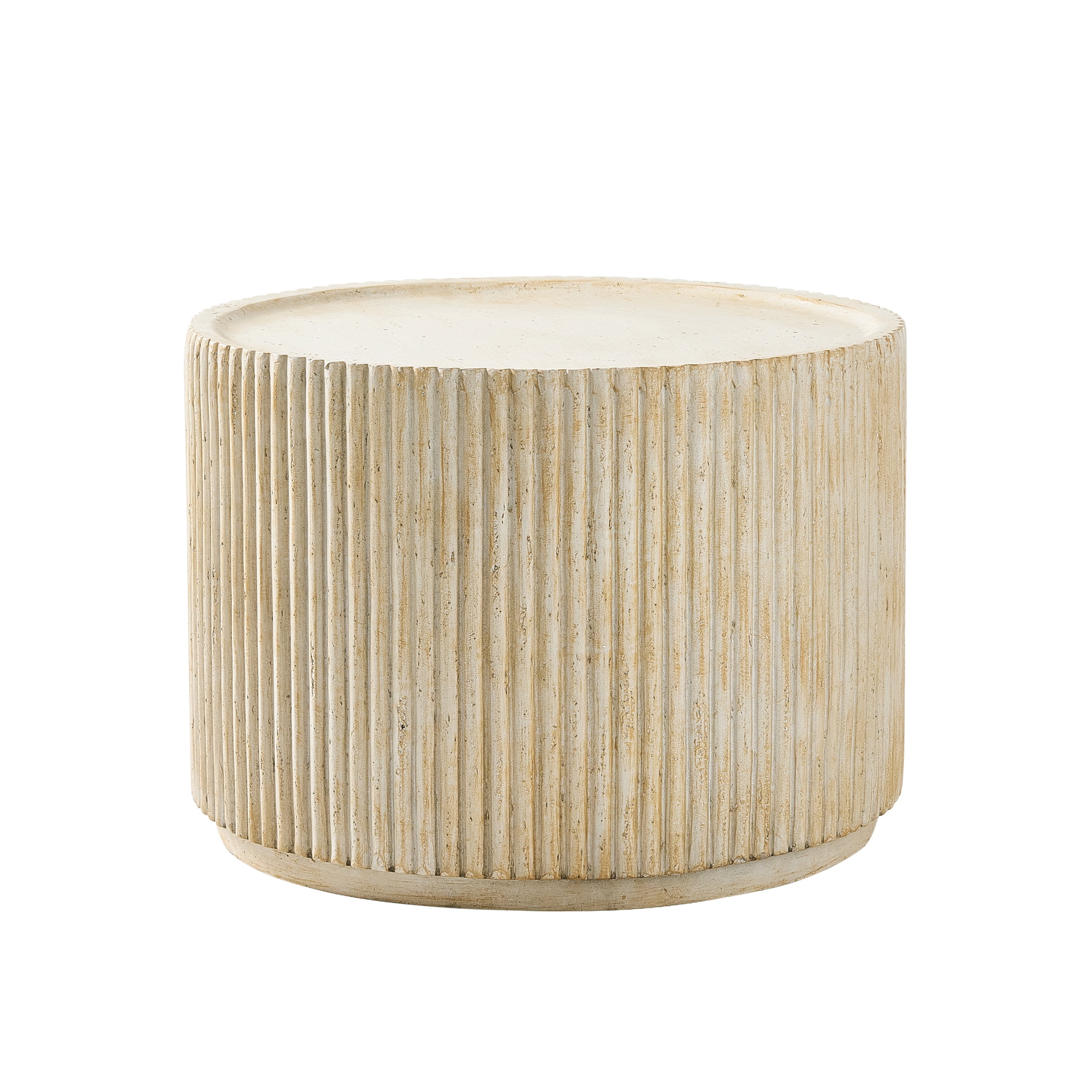 Christopher Knight Home 23.5" MGO Round Fluted Coffee Table, Indoor and Outdoor Use, Natural Travertine