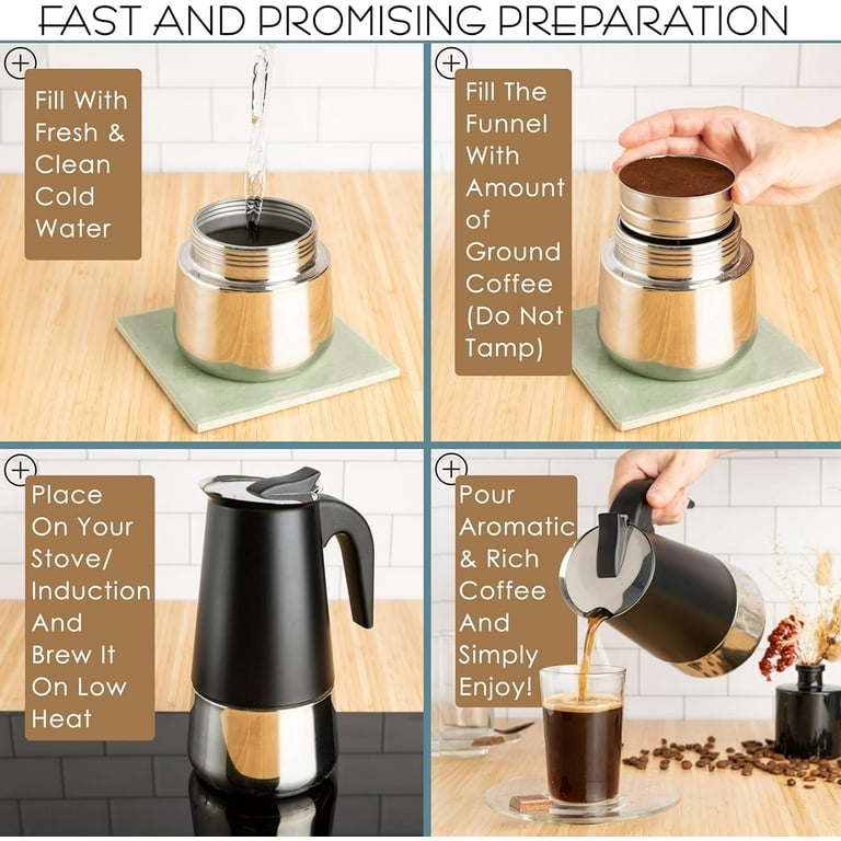 Mixpresso Stainless Steel 6 Cup Greca Stovetop Espresso Maker 10oz