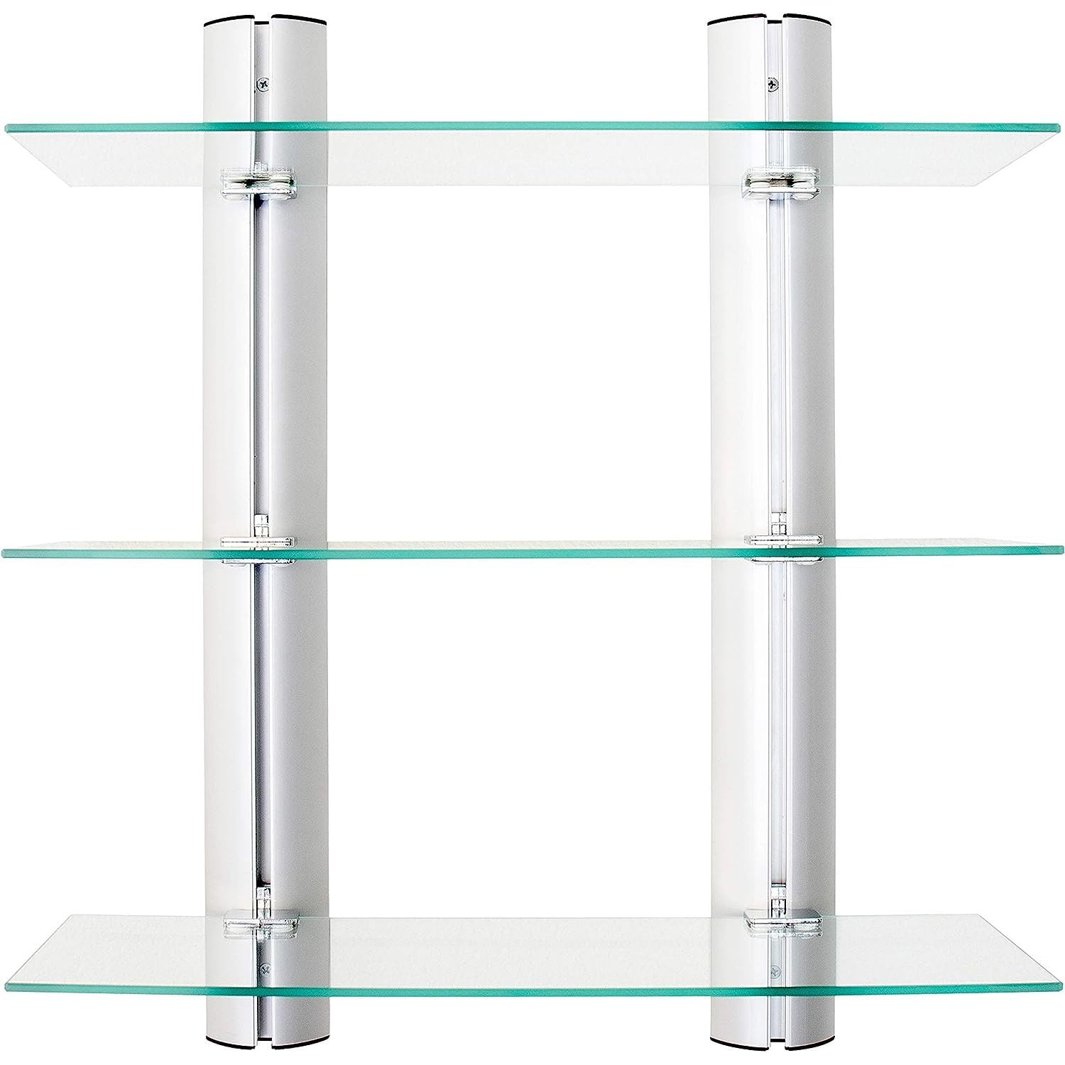 Black Glass and Wood Floating Wall Shelf Unit
