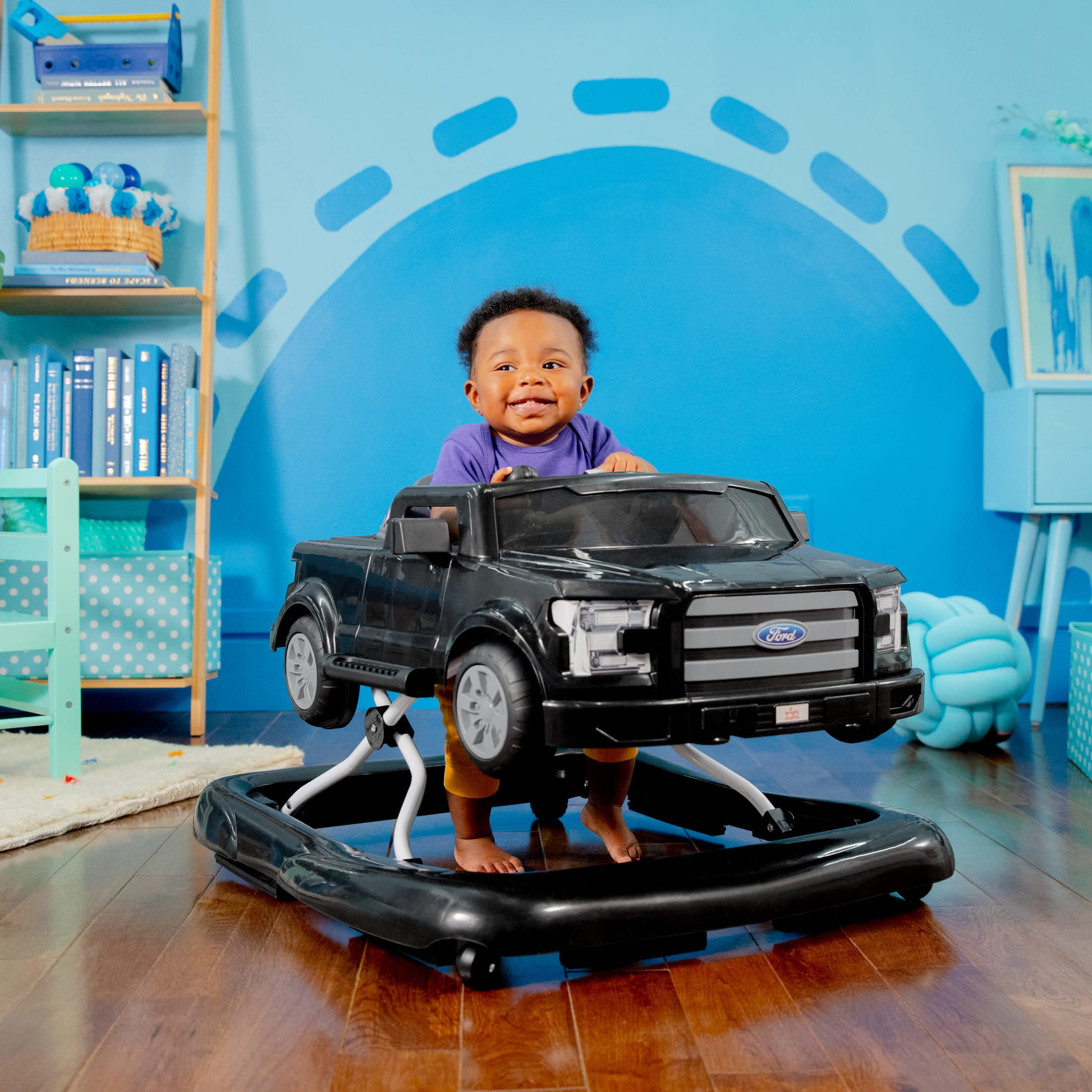Bright Starts Ford F-150 4-in-1 Infant Baby Walker with Removable Steering Wheel, Black