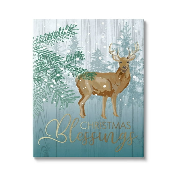 Christmas Blessings Deer & Fir Motif Glam Detail Animals & Insects Graphic Art Gallery-Wrapped Canvas Print Wall Art