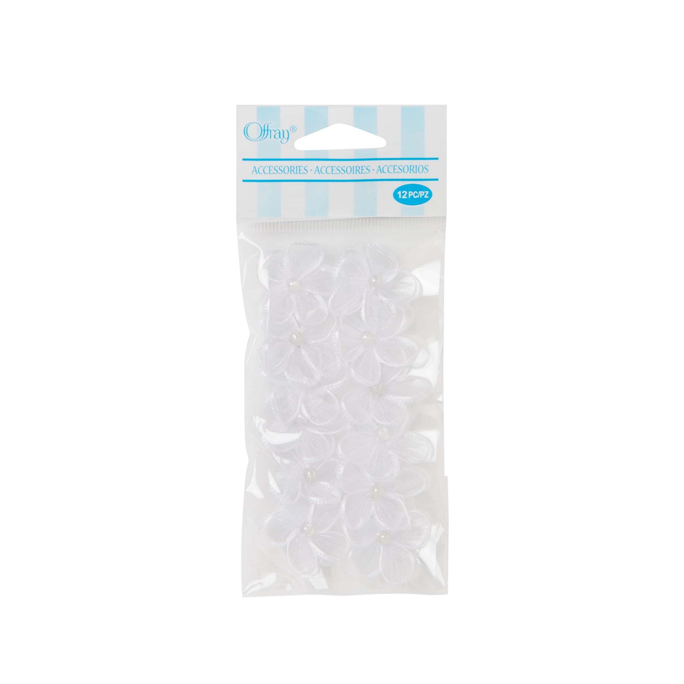 (2 pack) Offray Accessories, White 3/4 inch Value Pack 5 Petal Flower with Pearl Accessory, 30 Count