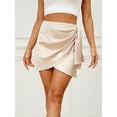 thumbnail image 3 of Wenseny Women’s Satin Side Pleated Wrap Skirts Asymmetrical Ruched A-Line Skirt Beige S, 3 of 7