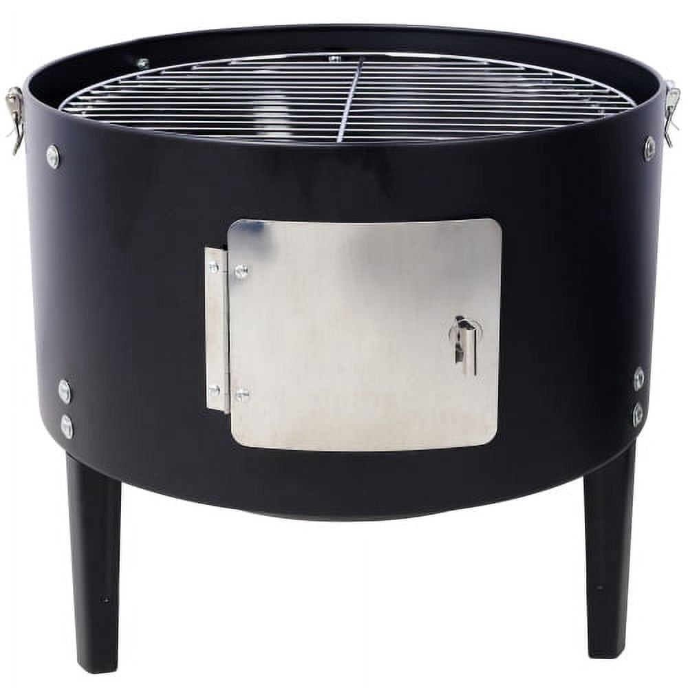 Aezusy 17 Inch Steel Charcoal Smoker, Heavy Duty Round BBQ Grill for Outdoor Cooking, Black
