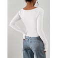 thumbnail image 4 of PRETTYGARDEN Long Sleeve Shirts for Women Fall Ruched Sides Boat Neck Basic Tee Casual Fitted Ribbed Knit Crop Tops, 4 of 6