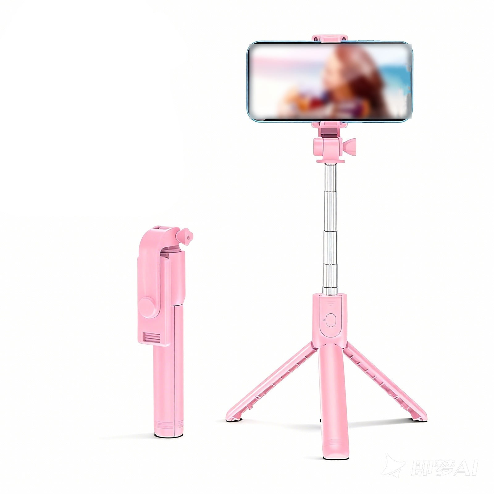 Pink Selfie Stick with Tripod Stand, 360Â° Rotatable Wireless Bluetooth Phone Tripod for Android Travel Vlogging Group Photo Live Stream