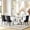 Silver White Base, variant on 70" Glass Dining Table Set for 6, Modern Clear Tabletop with OC Base, 6 Velvet Upholstered Dining Chairs with Nailhead Trim, Solid Wood Legs, for Kitchen, Dining Room, Conference Room