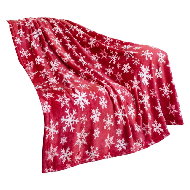 Puntoco Manta navideña con estampado de copos de nieve y renos, cálida y decorativa para sofá de invierno