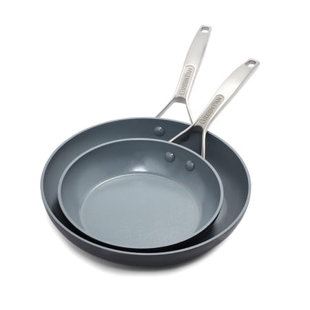 Greenpan Paris Pro Hard Anodized Healthy Ceramic Nonstick 8"" And 10"" Frying Pan Skillet Set Pfas-Free Dishwasher Safe Grey