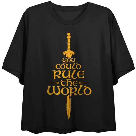 Lord Of The Rings War Of The Rohirrim You Could Rule The World Women's Black Crew Neck Short Sleeve Crop Top-Medium