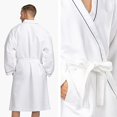 thumbnail image 2 of Texere Men's Modal Cotton Kimono Luxury Resort Robe with Quilted Design; Front Tie Bathrobe with Pockets, Absortbent Spa and Pool Wear (White, M), 2 of 5