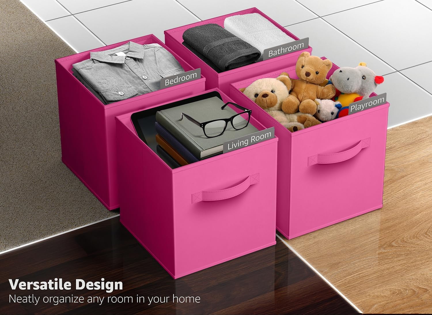 Sorbus 11" Foldable Fabric Storage Cube Bin, Pink (2 pack)
