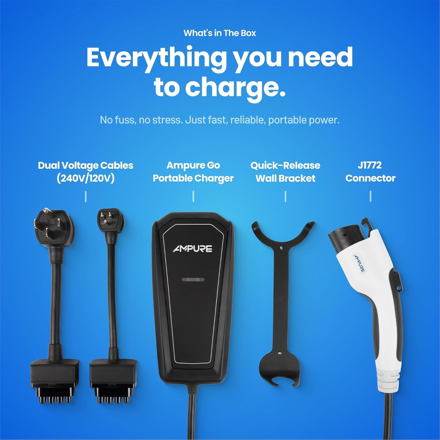 Ampure Go Level 2 Portable EV Charger, 32 Amp, SAE J1772, NEMA 14-50 Plug, 20ft Cable, Compatible with All J1772 EVs
