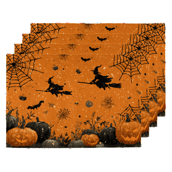 Halloween Place Mats Set of 4/6 Line Placemat for Dining Table,Party Table Decorations Pumpkins Ghost 12x18 inch