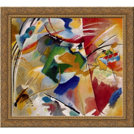 FrameToWall - Painting with green center 24x20 Gold Ornate Wood Framed Canvas Art by Wassily (Wassily Kandinsky Best Paintings)