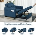 thumbnail image 3 of Pull Out Convertible Sleeper Sofa Bed Linen with Storage USB Port Cup Holder Side Pocket Pillow Adjustable Backrest, Blue, 3 of 11