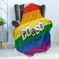 thumbnail image 4 of Pride Soft Flannel Fleece Throw Blanket, Grunge and Colorful Striped Backdrop Peace Wording Vintage Gay Lesbian Flag Print, Cozy Plush for Indoor and Outdoor Use, 70" x 90", Multicolor, by Ambesonne, 4 of 5