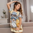 thumbnail image 3 of Honeii Hello Summer Cute Gnome Print Women's Loose Short Sleeve Nightgown, Soft Cotton Sleepwear, Comfy Loose Fit Pajama Dress for Sleep and Lounge, 3 of 6