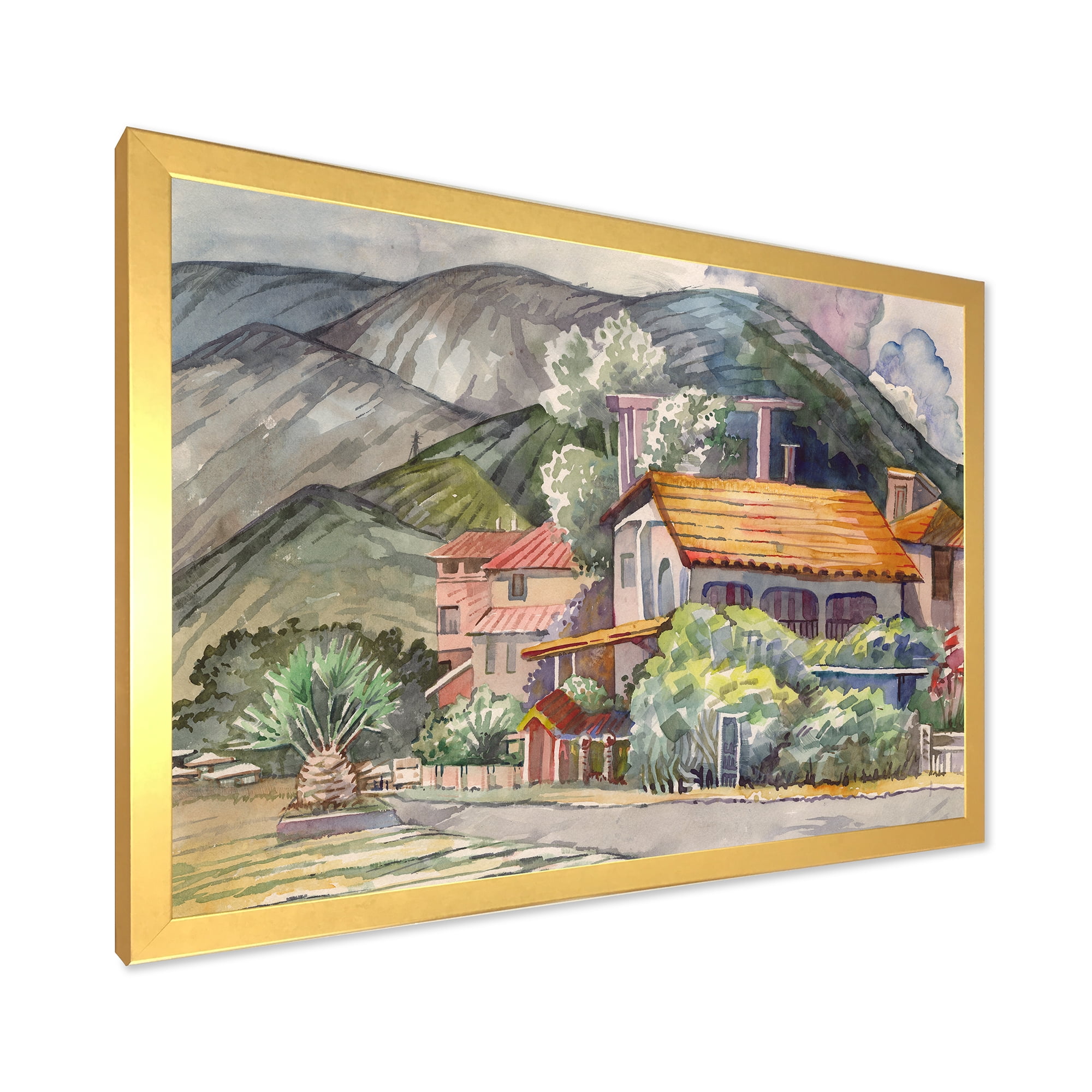 Designart 'Greek Mountains Landscape Off The Coast Of The Aegean Sea ' Traditional Framed Art Print