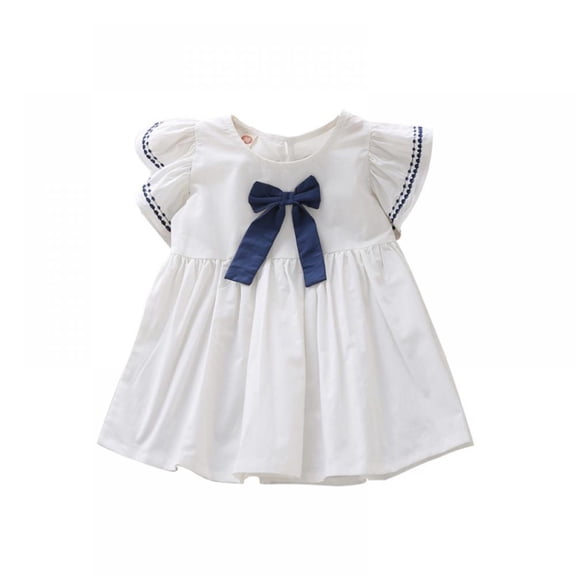 Baby Girl Dresses, Ruffles Sleeveless Toddler Dress with Bow Girls Cute Dress A-line Sundress , White