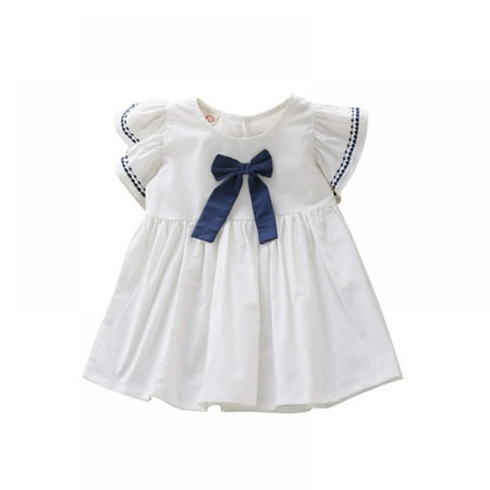 

Baby Girl Dresses Ruffles Sleeveless Toddler Dress with Bow Girls Cute Dress A-line Sundress White