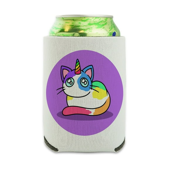 Unicorn Cat with Rainbow Calico Markings Can Cooler - Drink Sleeve Hugger Collapsible Insulator - Beverage Insulated Holder