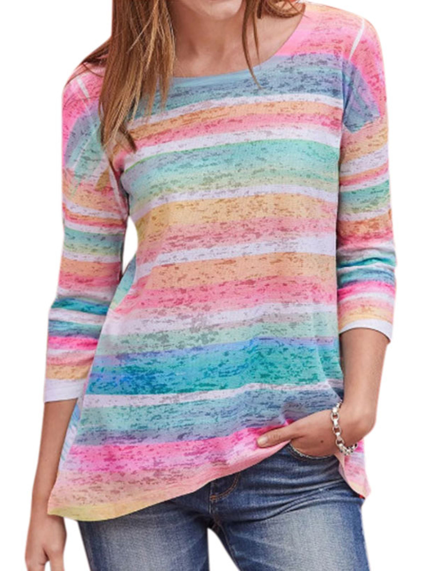 Women's Striped Long Sleeves Blouse Loose Casual Tops Pullover Work ...