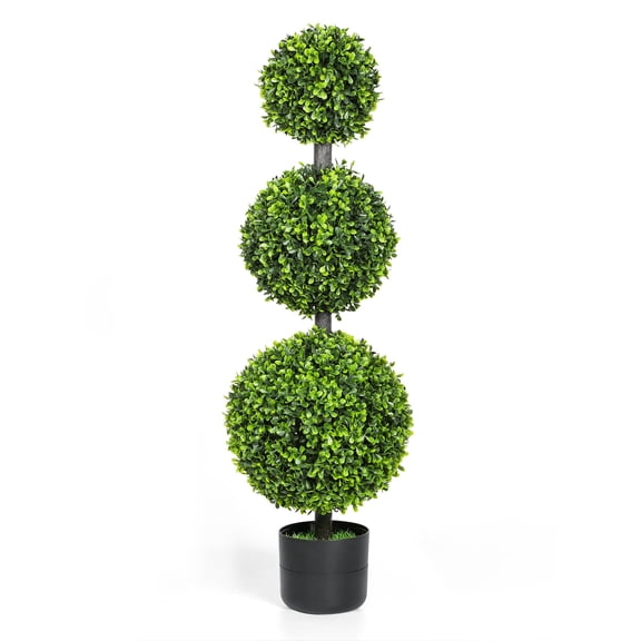 Artificial Boxwood Topiary Tree 36in Triple Ball Faux Topiary Trees in Pot Waterproof Fake Boxwood Plants Outdoor Indoor, All-Weather Potted for Porch Patio Garden Entryway 1pc