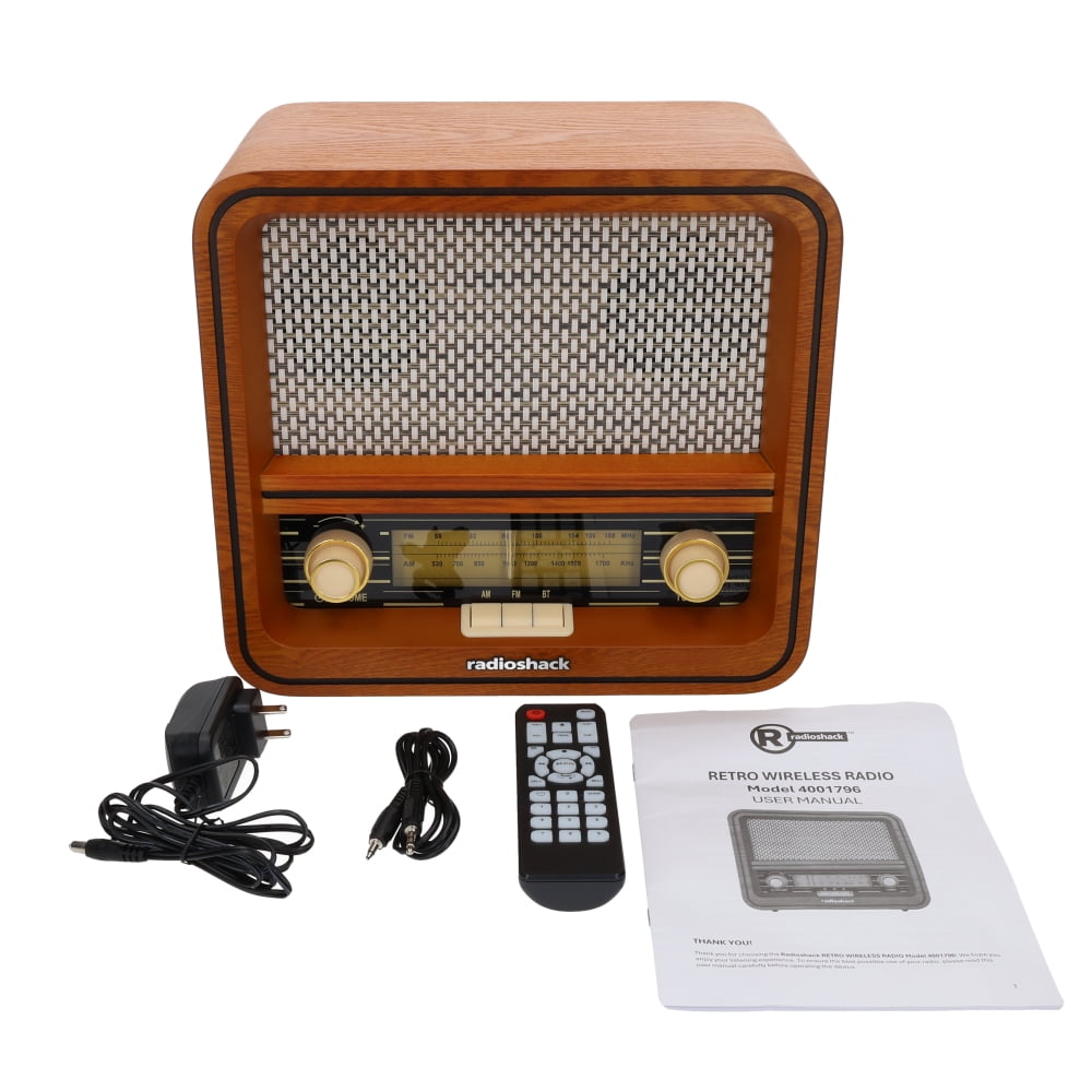 RadioShack Retro AM/FM Radio with Bluetooth, Dual 5W Speakers, Analog Tuning, Wooden Finish, Model 4001796