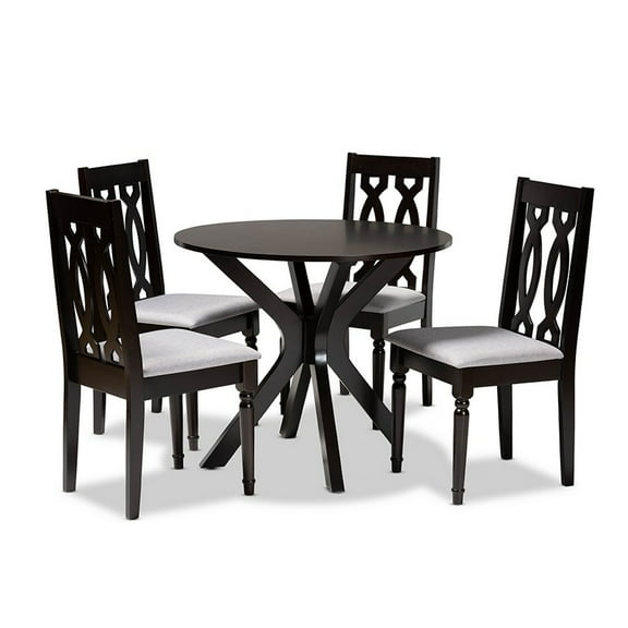 Callie Modern and Contemporary Grey Fabric Upholstered and Wood 5-Piece Dining Set