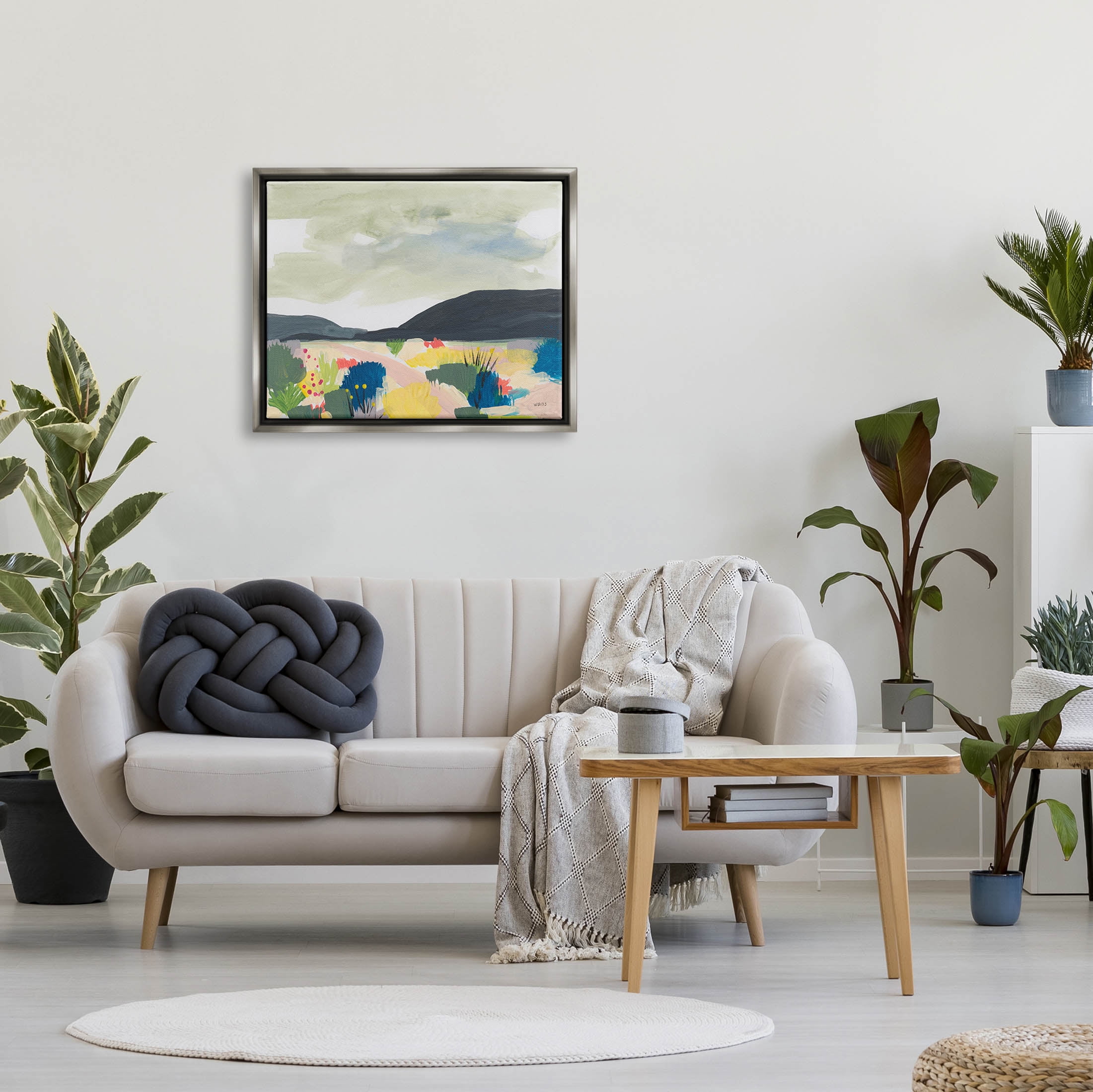 Stupell Industries Mountain Meadow Landscape Horizon Painting Luster Gray Floating Framed Canvas Print Wall Art, Design by Jan Weiss