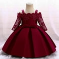 thumbnail image 2 of LWavelet Elegant Toddler Girl Dress with Lace Applique Long Sleeve Bowknot Design Formal Princess Gown, 2 of 5