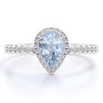 thumbnail image 1 of JeenMata Anillo de Bodas Exclusivo con Halo de Aguamarina en Forma de Lágrima de 1 Quilate en Oro Blanco de 18 K sobre Plata, 1 of 6