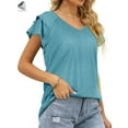 thumbnail image 4 of PULLIMORE Womens V Neck Summer Tops Ruffle Sleeve Casual Loose T-Shirts Blouses (XL, Sky Blue), 4 of 8