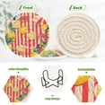 thumbnail image 4 of Yayeee 6 PCS Drink Coasters with Holder Set Woven Absorbent Round Tabletop Hot Pad, Red Striped Lemon, 4 of 7