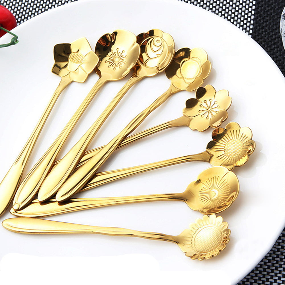 8pcs/set Coffee Spoon Flower Shape Stainless Steel Tea Spoon Ice Cream Spoons 