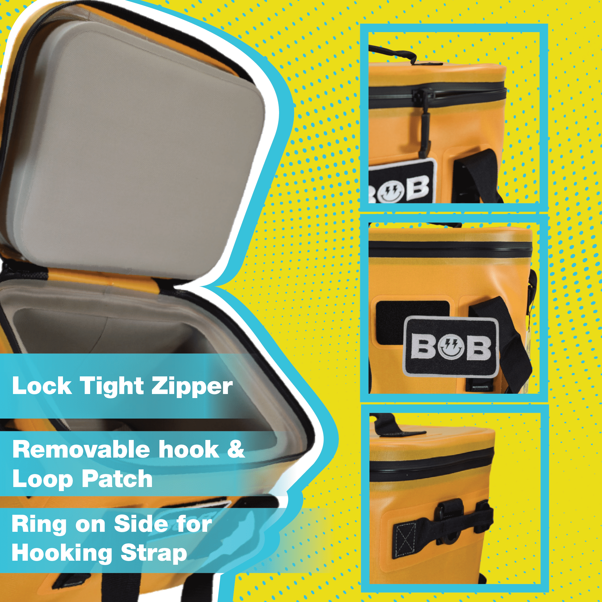 BOB THE COOLER CO - 14L "Sidekick" Portable Leak Proof Hopper Flip Soft Cooler for Lunch, Drink, Beverage, Camping, Travel, Picnic, Beach & More Fits 20 12oz Cans