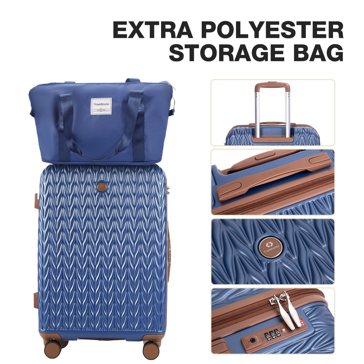Travelhouse Luggage Set 6 Piece Hardside Suitcase TSA Lock Spinner Wheels 6 Pcs Hardshell Luggage with Duffel Bag.(Blue)
