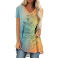 thumbnail image 2 of GceSteap Summer Short Sleeve Tunic Long Tops for Women Trendy Plus Size Flowy Shirts Casual Sexy V Neck Smocked Sunflower Print Blouses Light Blue 4XL, 2 of 5