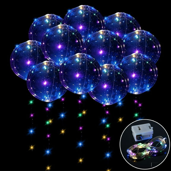 IC ICLOVER 10 Pack LED Light up Balloons, 20inch Party Balloon Battery Included 3 Modes Flashing String Lights Clear Balloon for Christmas Birthday Wedding House Decorations
