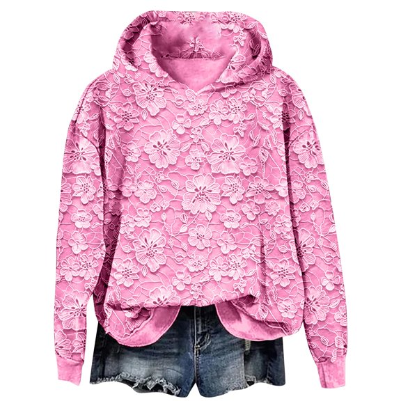 GTEYOIJN Thin Zip Up Hoodie Women Womens Floral Lace Hoodie Elegant Pullover Sweatshirt Soft Fleece Oversized Fall Winter Athleisure Streetwear
