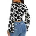 thumbnail image 3 of SCRAWLGOD Cow Print Women Bell Sleeve Tops Size L Casual Flare Sleeve Blouse for Party Going Out 70's Flowy Long Sleeve Tops Summer Lettuce Trim Shirts for Going Out, 3 of 7