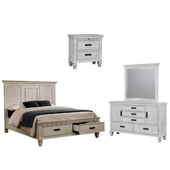 Home Square 4-Piece Set with King Storage Bed Nightstand Double Dresser & Mirror
