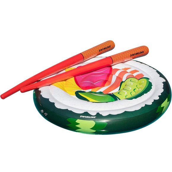 Swimline Giant 60" Sushi Roll Island Round Inflatable Pool Float, Raft, Lounger w/ 73" Chopstick Doodles for Adults & Kids