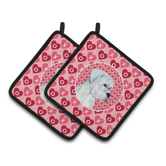 Caroline's Treasures Boxer Hearts Love and Valentine's Day Portrait Pair of Pot Holders